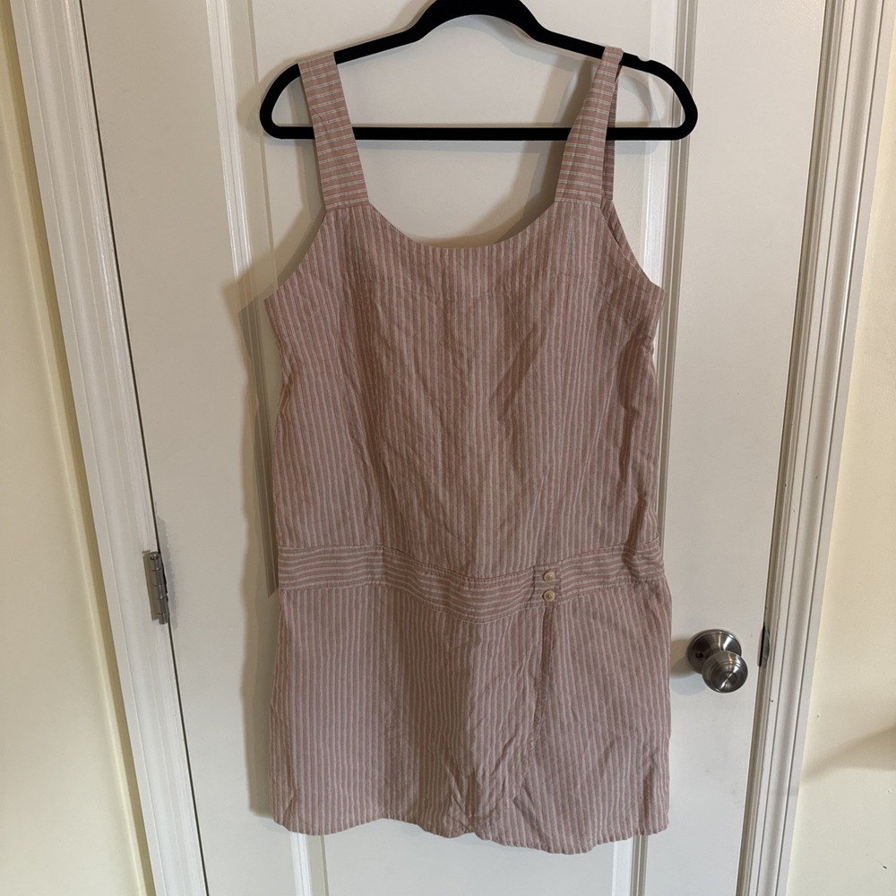 Flax Cotton Striped Print Sleeveless Shift Dress Medium Vacation Resort Boho